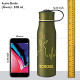 Borosil ACTIV - Vacuum Insulated Flask Water Bottle, Green, 500ML