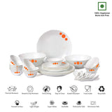 Cello Imperial Polka Drops Opalware Dinner Set, 11 inch Full Plate, 33 Pieces, White