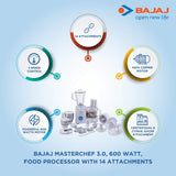 Bajaj MasterChef 3.0 600-Watt Food Processor with 3 Jars (White)