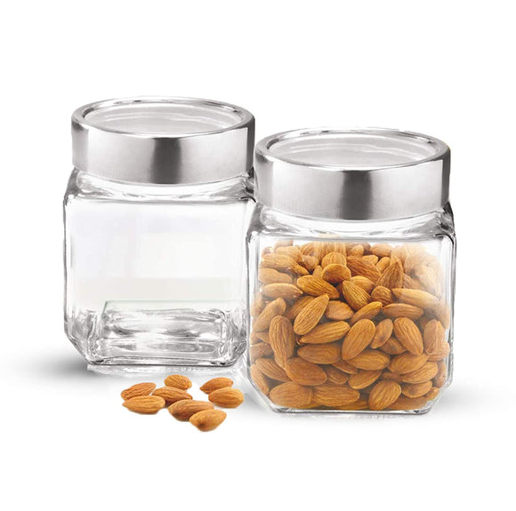 Treo By Milton Cube Storage Glass Jar, Set of 2, 580 ml, Transparent