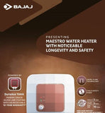 Bajaj Maestro (150898) 15 L Storage Water Geyser, White & Orange | Marine Grade Glassline coating DuraAce Tank