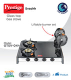 Prestige Svachh GTSV-04 Glass top LP Gas Table, 4 Burner, With Liftable Burner Set