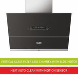 Glen 6074 MS Vertical Glass Filter Less Auto Clean Chimney with Motion Sensor 75cm 1400 m3h (BLDC Motor)