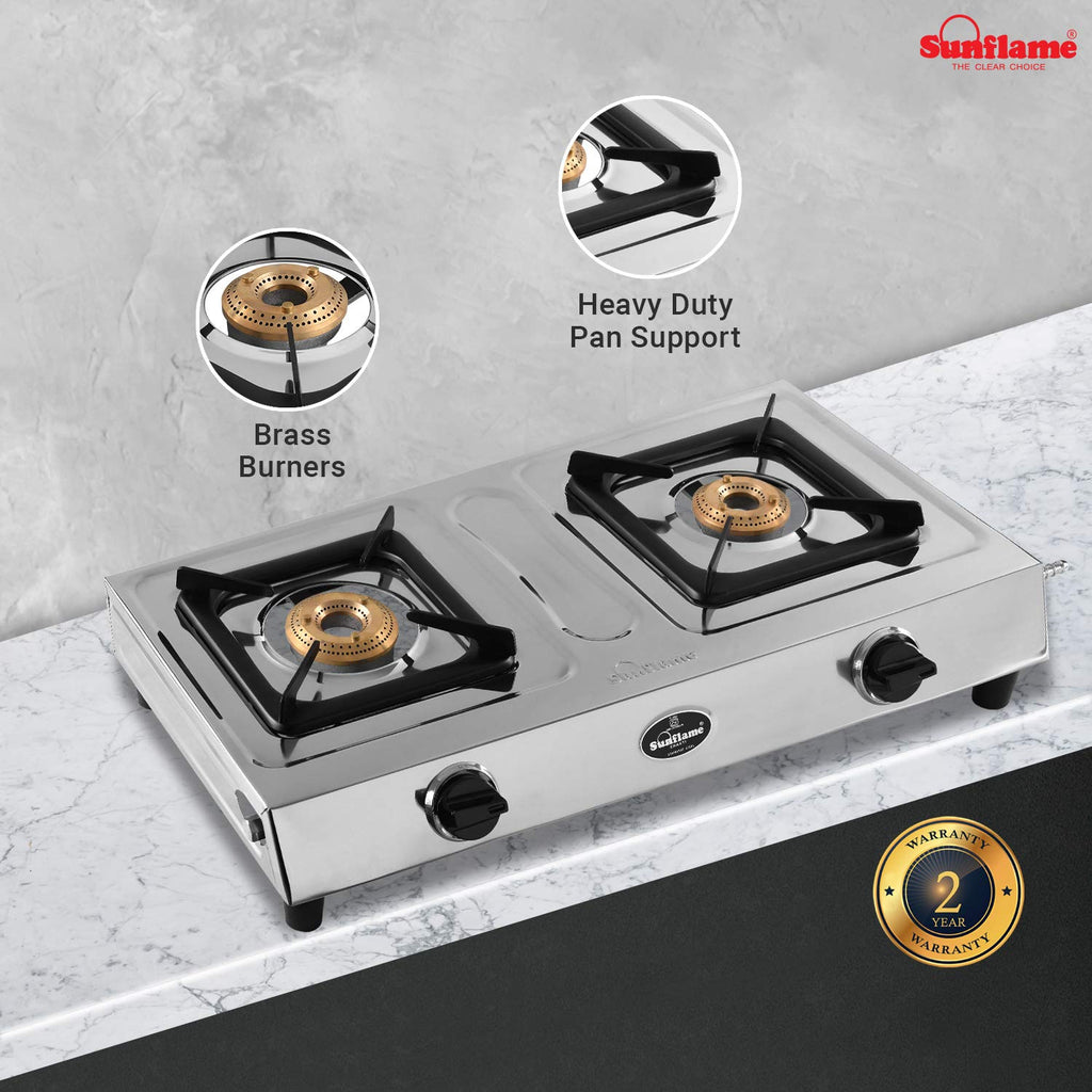 Sunflame Gas Stove 2 Burner 2B Silver Color Best Cooking Appliances Gift