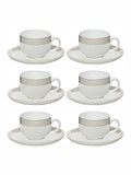 White Gold Porcelain Tea Cups Saucers with Gold Print Set of 6pcs Cup & 6pcs Saucer 160 ML