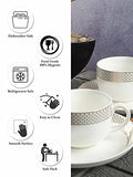White Gold Porcelain Tea Cups Saucers with Gold Print Set of 6pcs Cup & 6pcs Saucer 160 ML