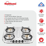 Sunflame OPTRA 4 Burner Gas Stove, Stainless Steel Body, Manual Ignition, 4 Brass Burners with 2 Year Home Service Warranty, (Silver)