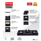 Prestige Edge 3 Burner Glasstop Gas Stove PEBS, Black