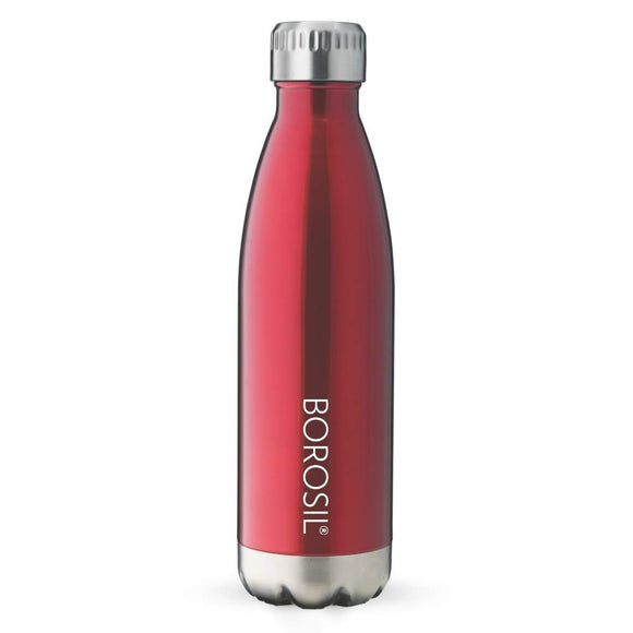 Borosil - Stainless Steel Hydra Bolt Trans - Vacuum Insulated Flask Water bottle, Red, 1L