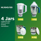Philips Hl1645 750-watt 3 Jar Super Silent Vertical Mixer Grinder and Blender Jar with Fruit Filter, Blue