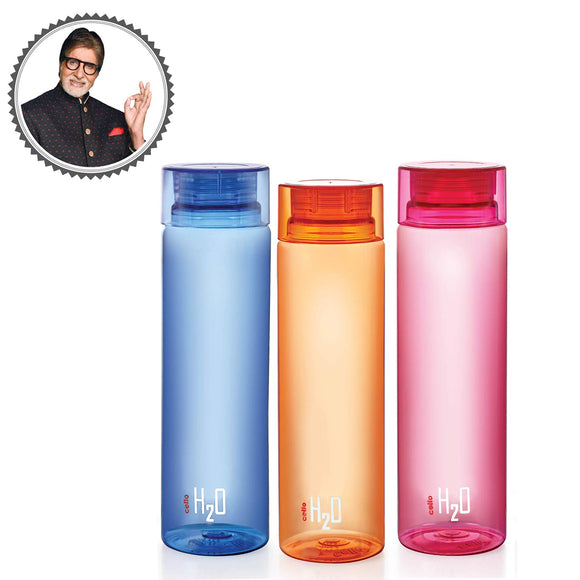 Cello H2O Bottle , 1 Litre, Set of 3, Colour May Vary