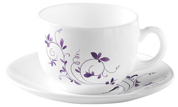 Diva from La Opala Dazzle Purple Opalware Cup & Saucer Set Iris, 6 pcs, White