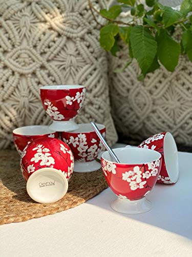 DEVNOW MIA Blossom RED Set of 12PCS ( 6 Ice Cream Cup+ 6 SS Ice Cream Spoon Gift Box)