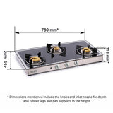 Glen 3 Burner Cooktop 1038 GT AI Forged BB with Mirror Finish