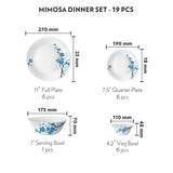 Larah By Borosil Mimosa Opalware Dinner Set, 19-Pieces