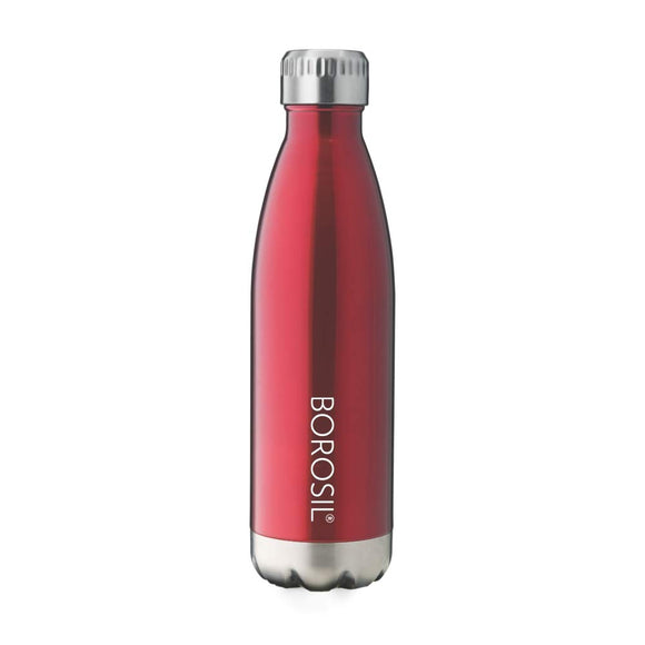 Borosil Stainless Steel TRANS BOLT - Vacuum Insulated Flask Water bottle, Red, 500ML