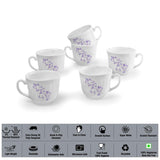 Cello Imperial Opalware Bella Cup Set, 160ml, Set of 6, White/Purple Hues