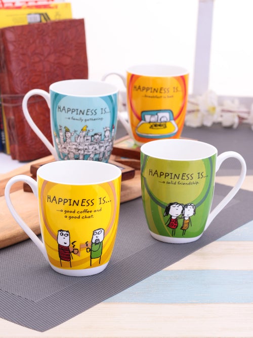 CLAY CRAFT Happiness Is... Oxford Big Coffee & Milk Mug 320ml, Set of 4