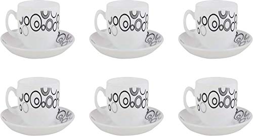 LaOpala Diva Misty Drop Tea & Coffee Cup & Saucers 220 ML Set of 6. (White)
