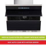 Glen 6073 MS Vertical Glass Filter Less Auto Clean Chimney with Motion Sensor 60cm 1400 m3h (BLDC Motor)