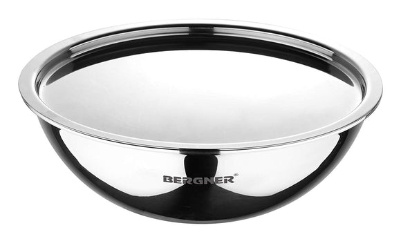 BERGNER Argent Triply Stainless Steel Tasra with Stainless Steel Lid, 26 cm, 3.6 Litres, Induction Base, Silver