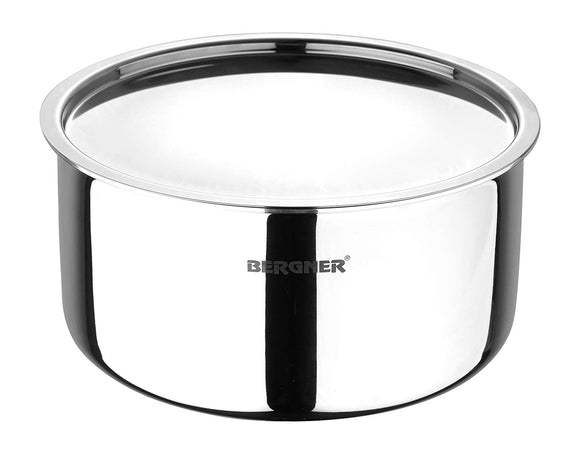 Bergner Argent Triply Stainless Steel Tope with Stainless Steel Lid, 24 cm, 5.3 Liters, Induction Base, Silver