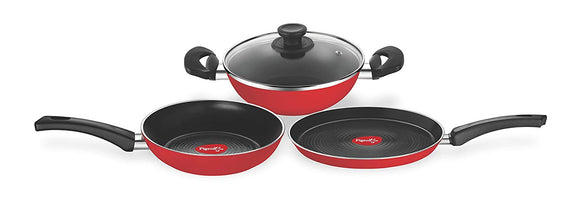 Pigeon by Stovekraft Carlo Induction Base Aluminium Cookware Gift Set, 3-Pieces, Red