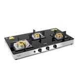 Glen 3 Burner Glass Cooktop 1038 SQ GT Forged Brass Burners Auto Ignition