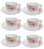 Larah by Borosil Opalware Glass Cup and Saucer Set, 12 Pcs Set (Fiore)