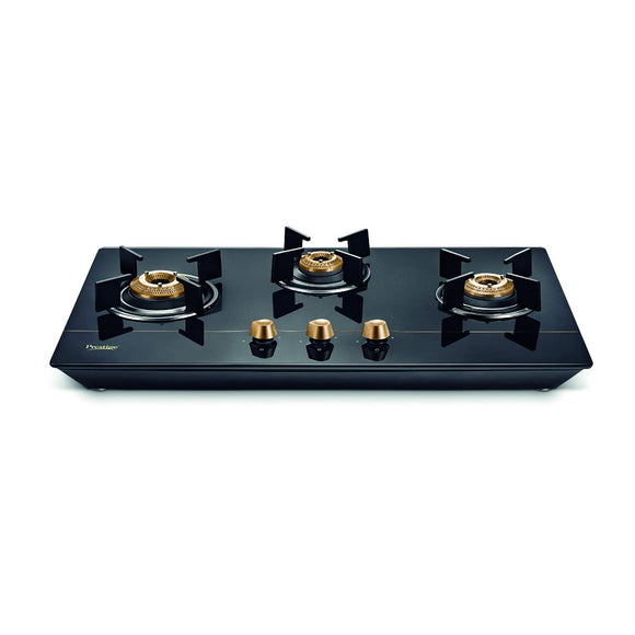 Prestige Euro Glass Top Gas Stove With Toughened Glass Top, Powder Coated Body, 3 Burners