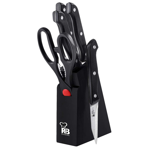 Renberg Stainless Steel Knives Set, 6-Pieces, Black