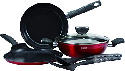 Bergner Carbon TT 6 Pcs Forged Aluminium Cookware Set, Red