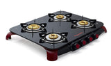 Butterfly Signature Glass 4 Burner Gas Stove, Black/Red