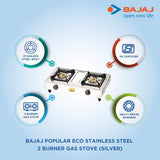 Bajaj Popular Eco Stainless Steel 2 Burner Gas Stove (Silver)