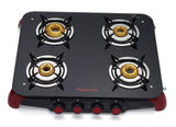 Butterfly Signature Glass 4 Burner Gas Stove, Black/Red