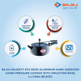 Bajaj Majesty PCX 65HD, 5 LTR, Aluminium Handi Pressure Cooker with Induction Base (Black, ISI Certified)