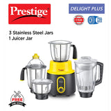 Prestige Delight Plus 750 W Mixer Grinder (with 3 SS Jars and 1 Juicer Jar)