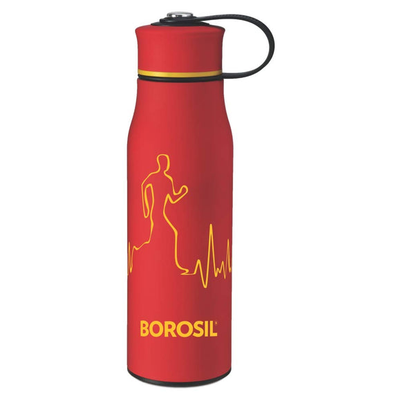 Borosil Stainless Steel ACTIV Vacuum Insulated Flask Water Bottle (Red, 500ML)