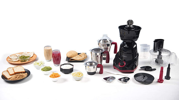 Bajaj Maverick Mixer Grinder, 750W, 3 Jars, Food Processor Bowl and Coconut Scraper (Black)