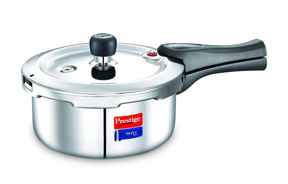Prestige Svachh Triply Outer Lid Pressure Cooker with Unique Deep Lid for Spillage Control, 2 Litre, Silver