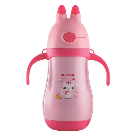 Borosil - Hydra Happy Sipper - Vacuum Insulated Flask Water Bottle, Pink, 260ML