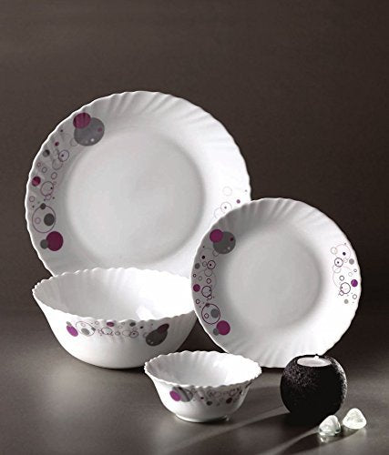 Diva from La Opala Purple Haze Classique Collection Opalware Dinner Set, 19 Pieces, White