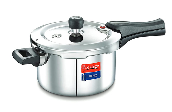 Prestige Svachh Triply Outer Lid Pressure Cooker with Unique Deep Lid for Spillage Control, 3 Litre, Silver
