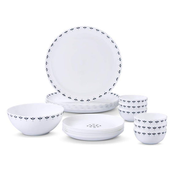 Larah by Borosil - Moon Series, Fabula 19 Pieces Opalware Dinner Set, White