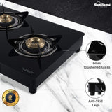 SUNFLAME CENTA 3 Burner Toughened Glass Top Gas Stove with 2 years Made In India.(Manual Ignition, Black)