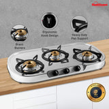 Sunflame OPTRA 3B Stainless Steel 3 Burner Gas Stove (Manual Ignition, Silver)