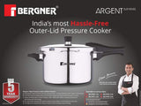 Bergner Argent Triply Stainless Steel Presure Cooker with Lid, 3.5 litres, Silver