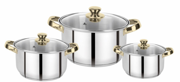 Bergner Acier Stainless Steel with Cookware Set with Lid, 3 Pcs Casserole Set
