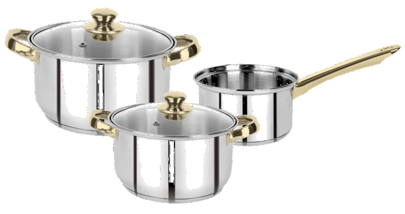 Bergner Acier Stainless Steel with Cookware Set with Lid, 2 pcs Casserole & 1 Saucepan Set