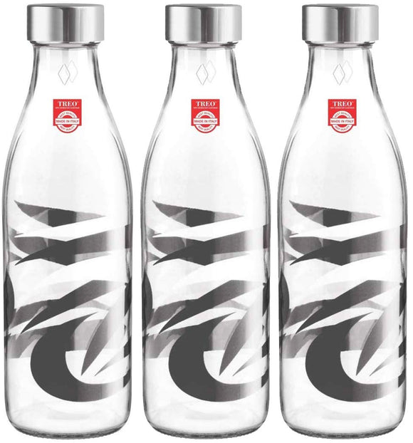 MILTON Treo Ivory Premium Glass Printed Bottle 1000 ml, Set of 3 (Abstract)